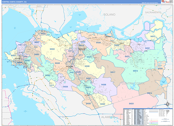 Contra Costa County, CA Map Color Cast Style